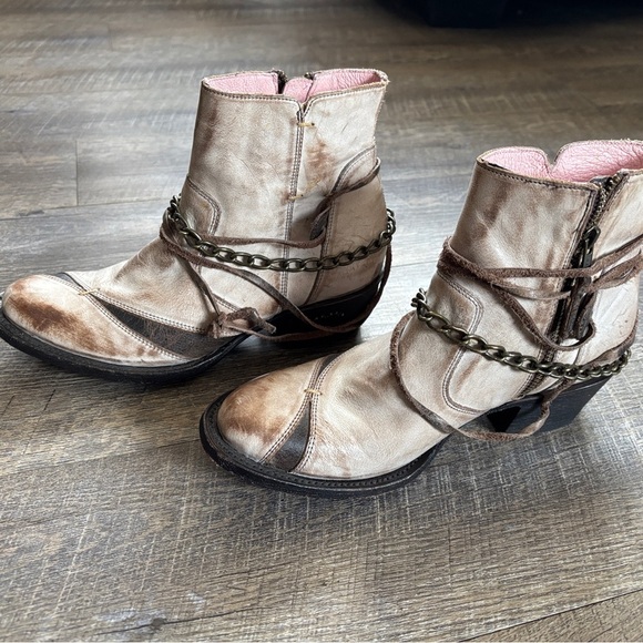 Tan and Brown Western Ankle Boots with Studded Strap - Picture 1 of 6